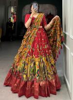 Tussar Silk Red Traditional Wear Printed Lehenga Choli